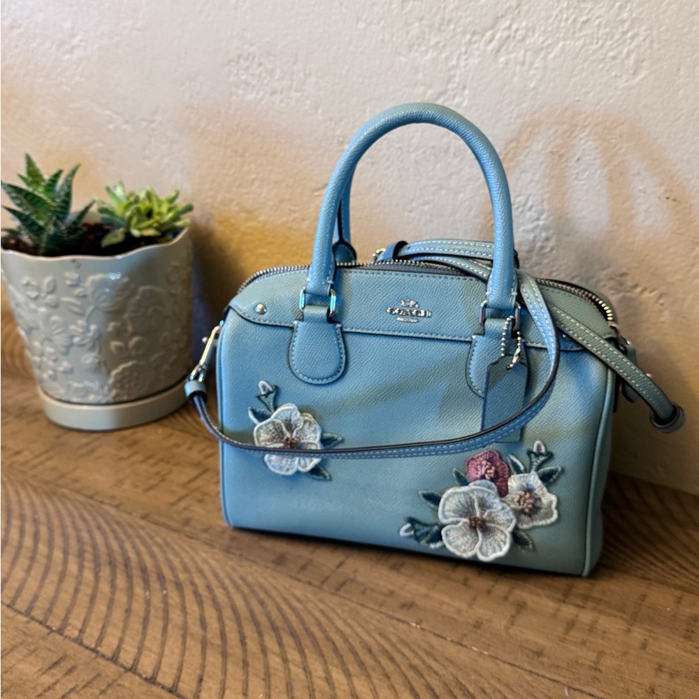 Coach Blue Floral Embroidered Women's Bag